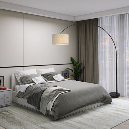 Lampadaire arqué réglable en acier Q-Max 81 avec abat-jour extra large et base en marbre