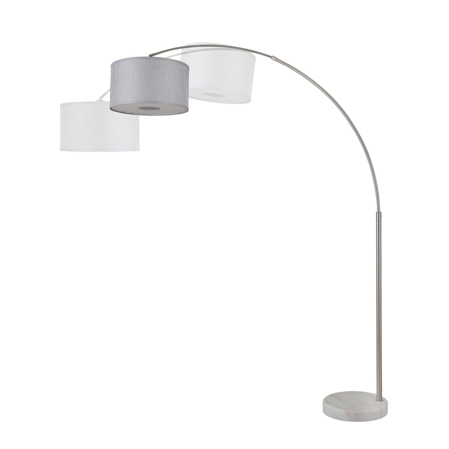 Lampadaire arqué réglable en acier Q-Max 81 avec abat-jour extra large et base en marbre