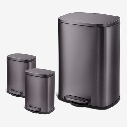 Poubelles Qualiazero 13,2 GAL plus deux poubelles rectangulaires à pédale 1,3 GAL - Combo familial