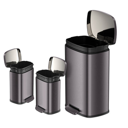 Poubelles Qualiazero 13,2 GAL plus deux poubelles rectangulaires à pédale 1,3 GAL - Combo familial