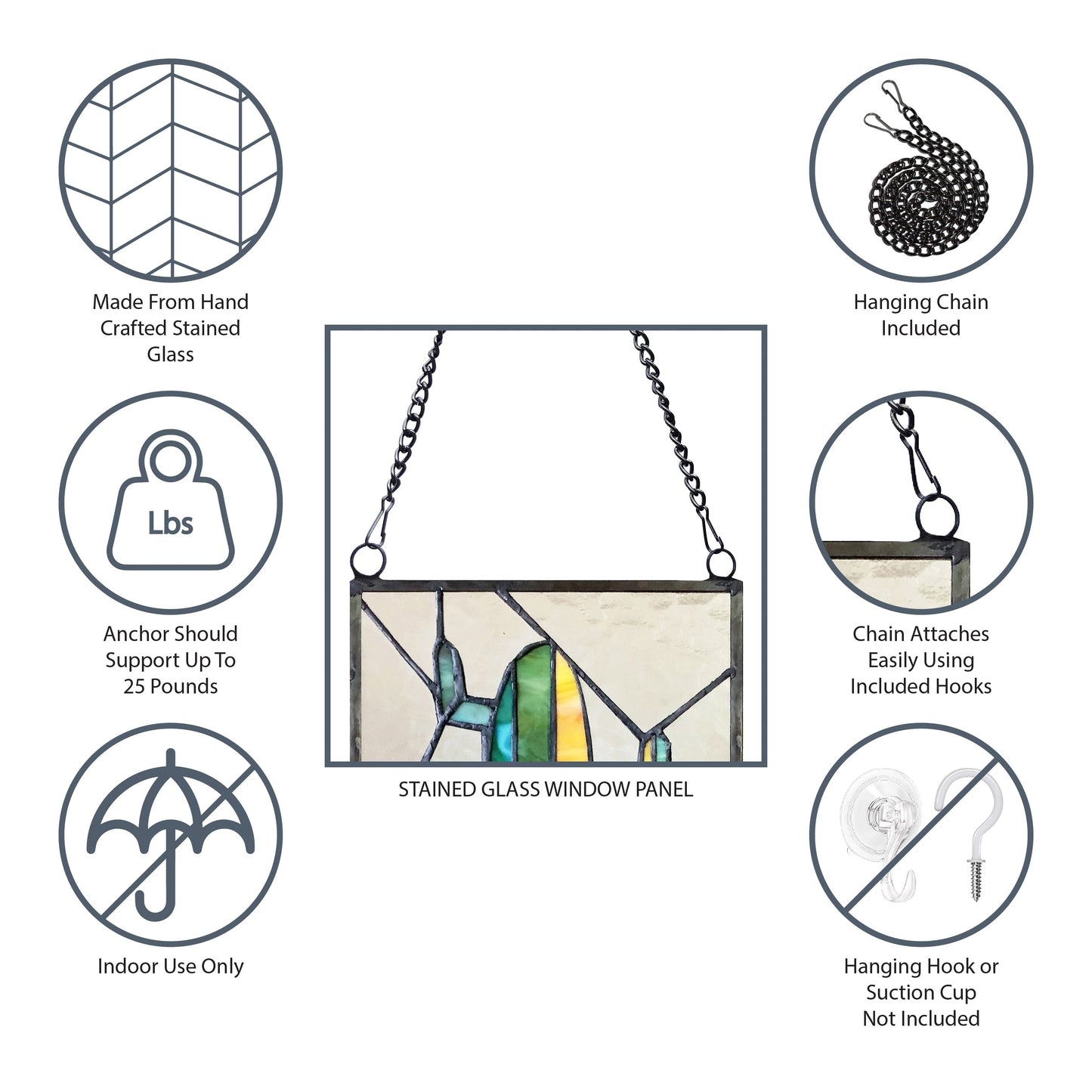 Panneau de fenêtre en vitrail victorien Fleur de lys River of Goods - 9,5 L x 0,25 l x 36 H