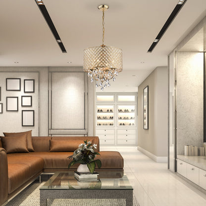 Lustre tambour à perles rondes avec cristaux suspendus