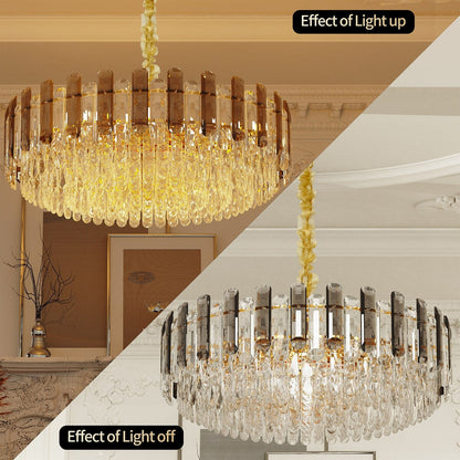 Lustre de plafond rond en cristal brillant avec éclairage à 3 couleurs