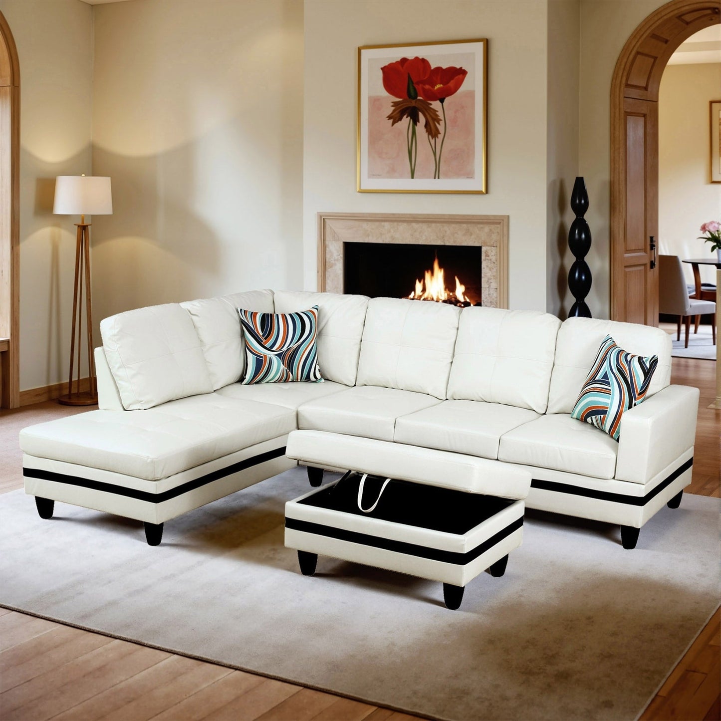 Ensemble de canapés de salon 3 pièces en cuir synthétique semi-PU