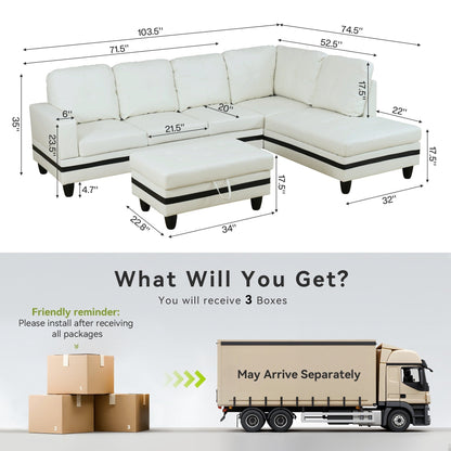 Ensemble de canapés de salon 3 pièces en cuir synthétique semi-PU