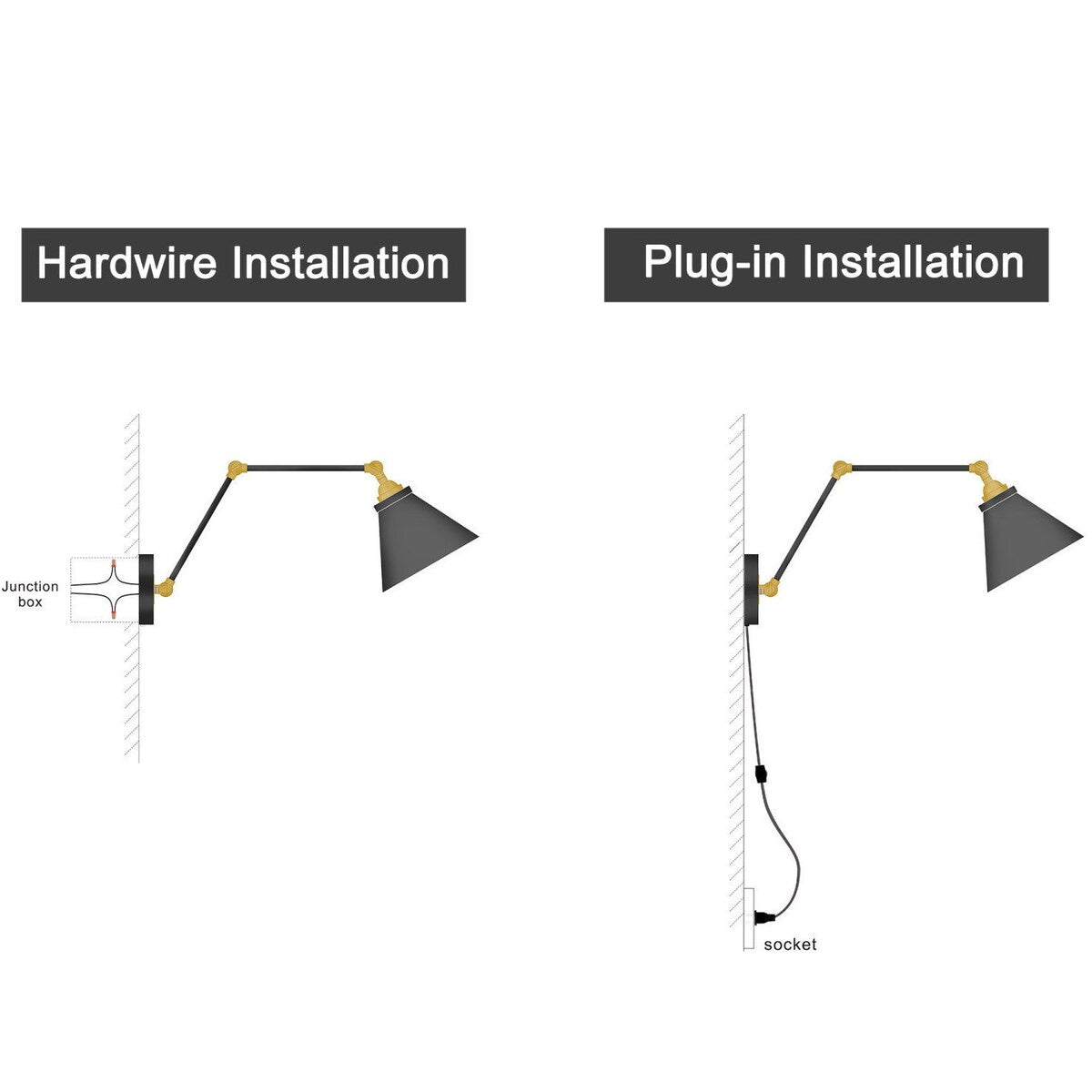 Ensemble de 2 appliques murales modernes à bras pivotant réglables Malryn, à brancher ou à brancher