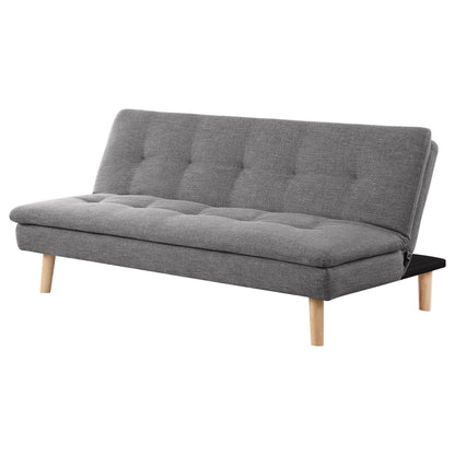 Canapé-lit convertible Siana, tissu gris capitonné, bois brun, 183 cm
