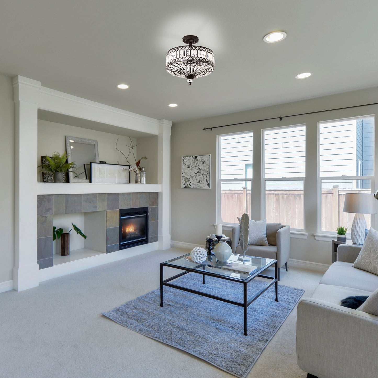 Luminaire semi-encastré en verre à plusieurs niveaux Silver Orchid Furey, bronze/or - 14,75 L x 14,75 l x 15,25 H