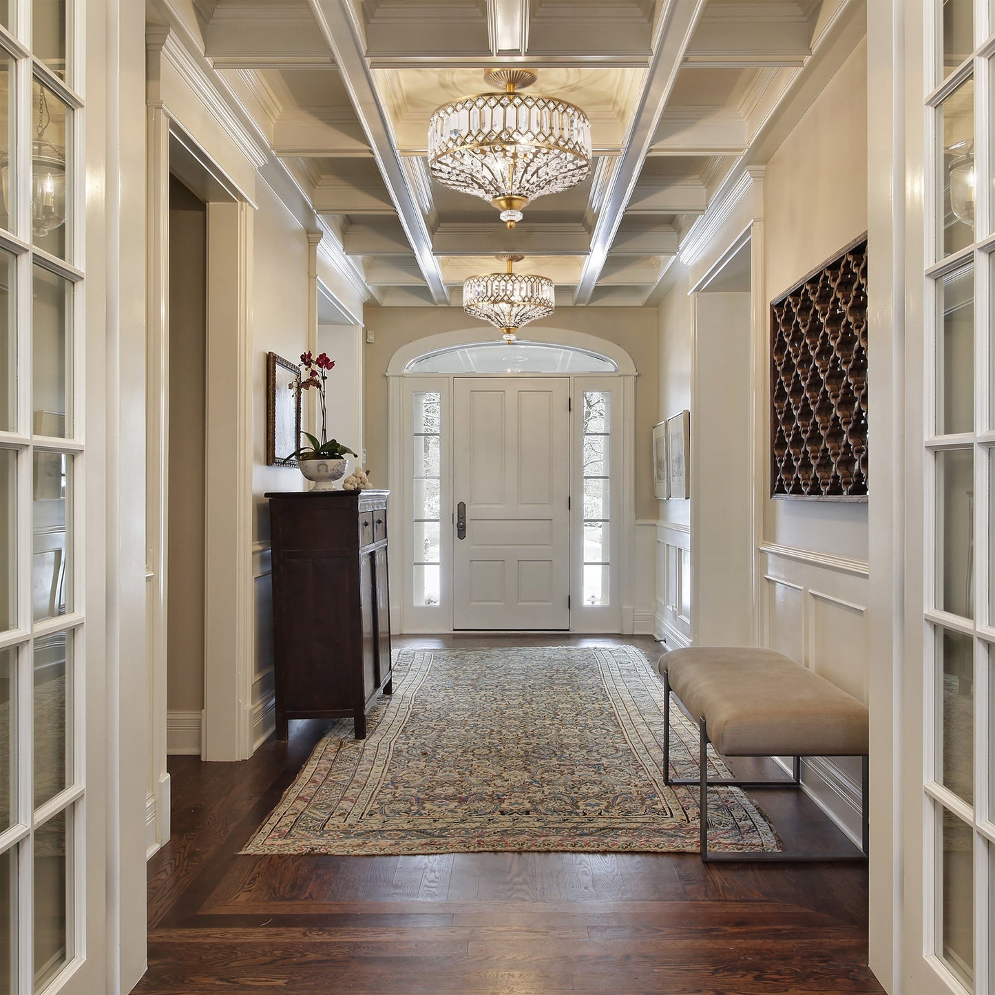 Luminaire semi-encastré en verre à plusieurs niveaux Silver Orchid Furey, bronze/or - 14,75 L x 14,75 l x 15,25 H