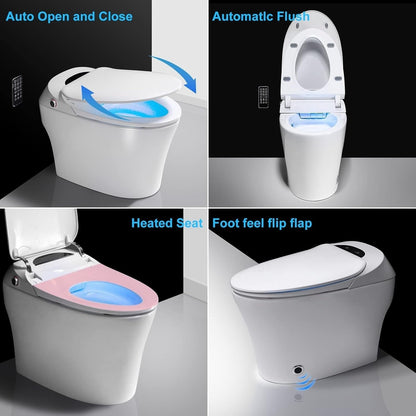 Toilettes intelligentes, toilettes bidet monobloc pour salles de bains, toilettes allongées modernes avec eau chaude, double chasse d'eau automatique, fonctionnement par capteur de pied