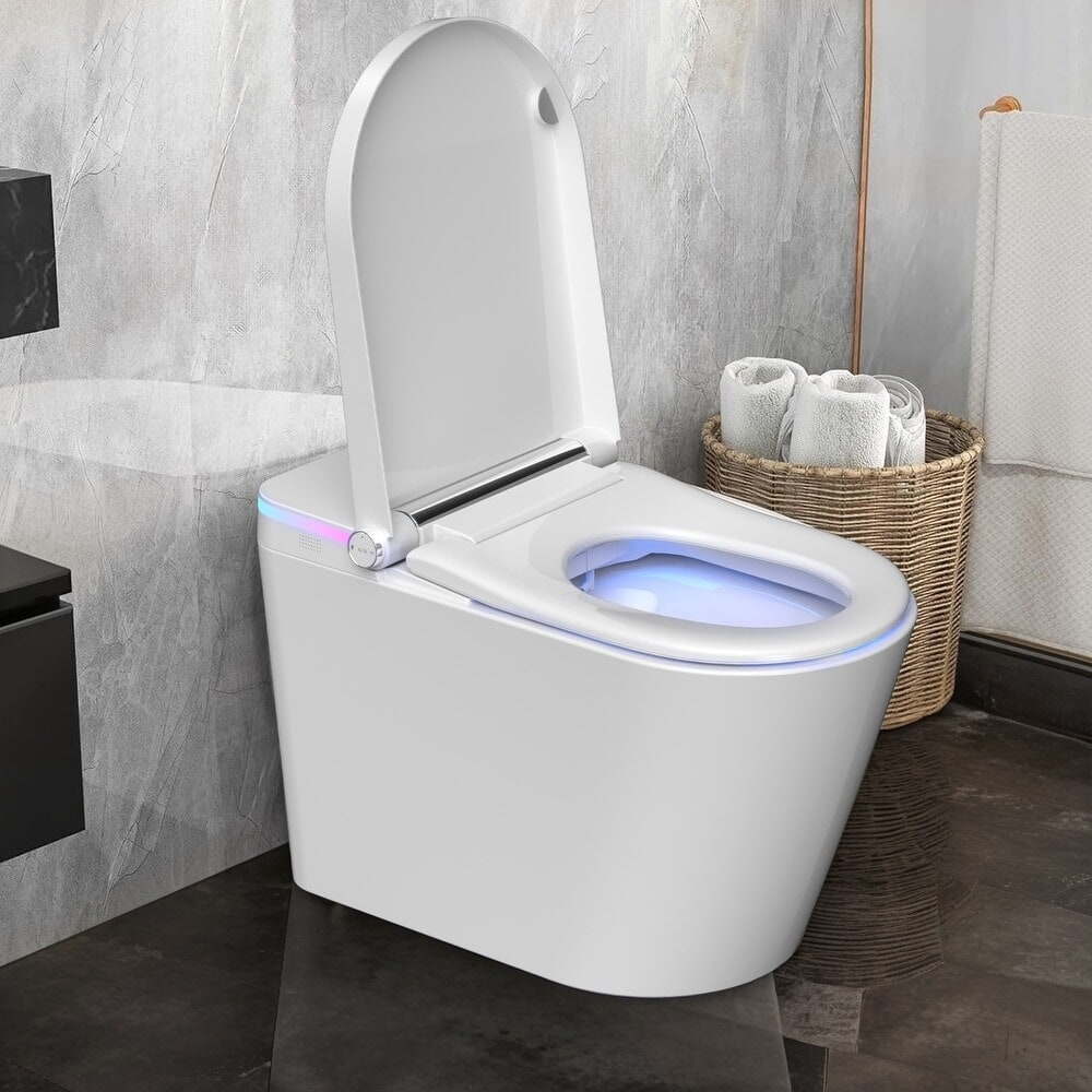 Toilettes intelligentes, toilettes bidet monobloc pour salles de bains, toilettes allongées modernes avec eau chaude, double chasse d'eau automatique, fonctionnement par capteur de pied