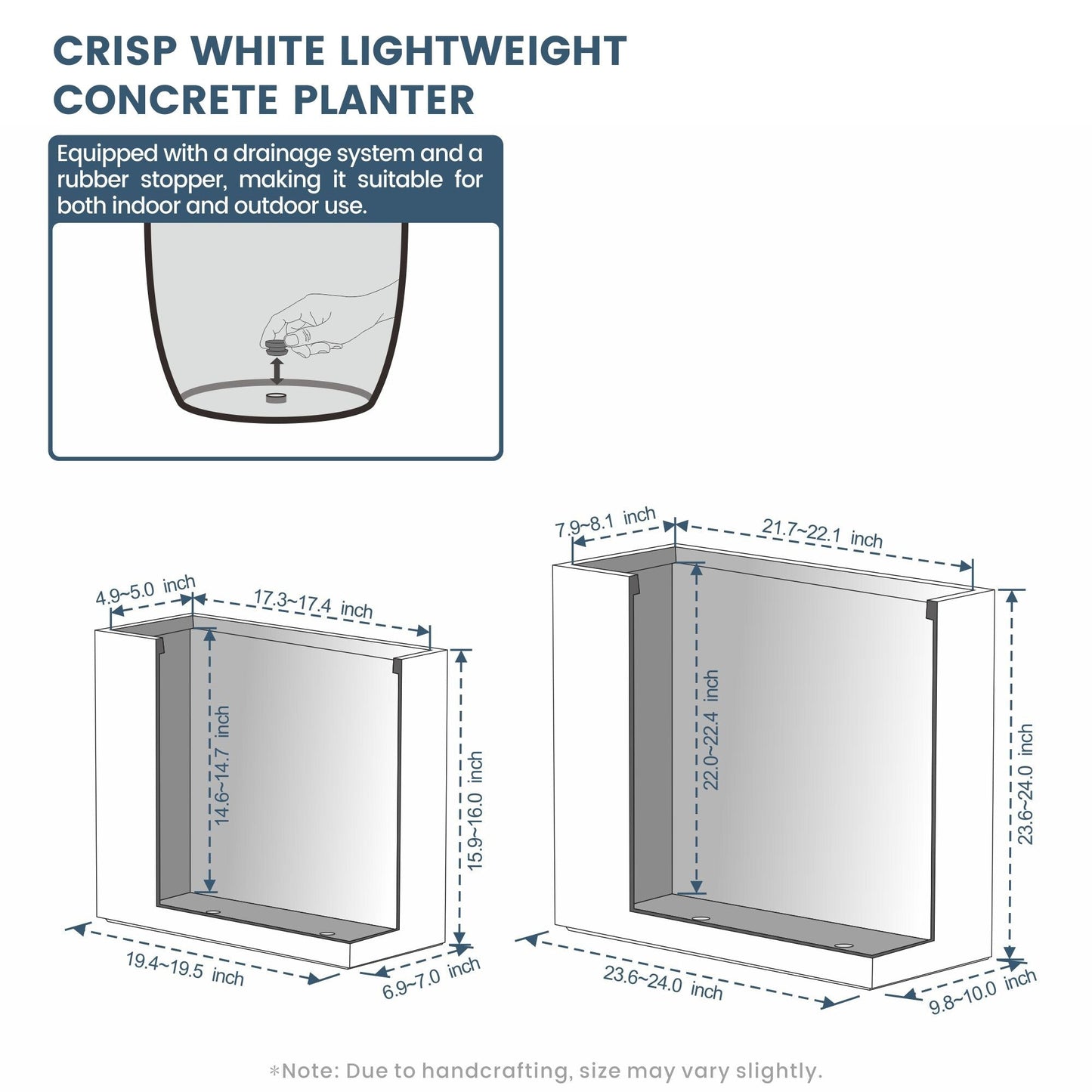 Jardinières rectangulaires en béton de grande taille / Grandes jardinières d'intérieur et d'extérieur