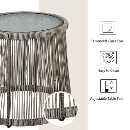 Ensemble de bistrot d'extérieur 3 pièces en osier, mobilier de jardin en rotin toutes saisons, chaises de patio avec coussins