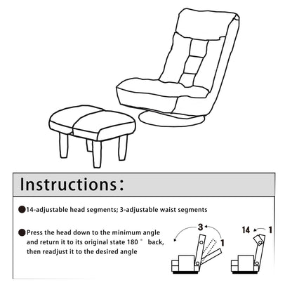 Ensemble de fauteuil inclinable rembourré sans accoudoirs avec pouf et appui-tête réglable