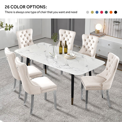 Chaise de salle à manger capitonnée en velours avec pieds en bois massif, lot de 6