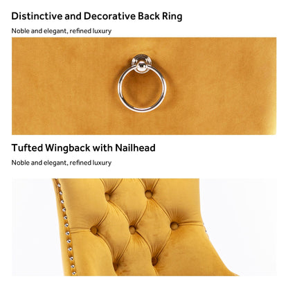 Chaise de salle à manger capitonnée en velours avec pieds en bois massif, lot de 6