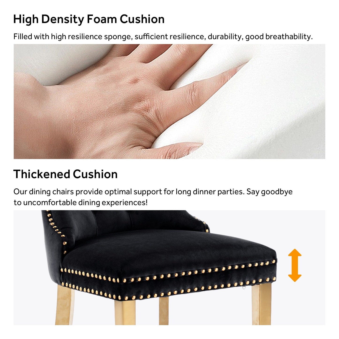 Chaise de salle à manger capitonnée en velours avec pieds en bois massif, lot de 6