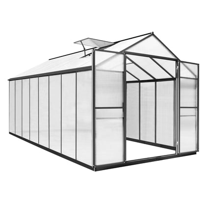 Serre de jardin en aluminium VEIKOUS avec ventilation de toit réglable et porte verrouillable, gris