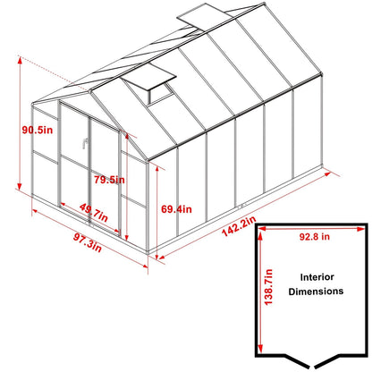 Serre de jardin en aluminium VEIKOUS avec ventilation de toit réglable et porte verrouillable, gris