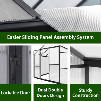 Serre de jardin en aluminium VEIKOUS avec ventilation de toit réglable et porte verrouillable, gris