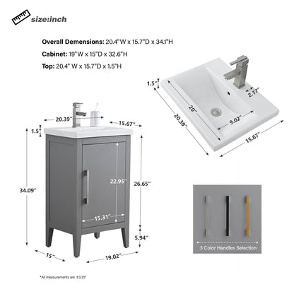 Meuble-lavabo simple Vanity Art 20, 24 ou 30 avec dessus en céramique