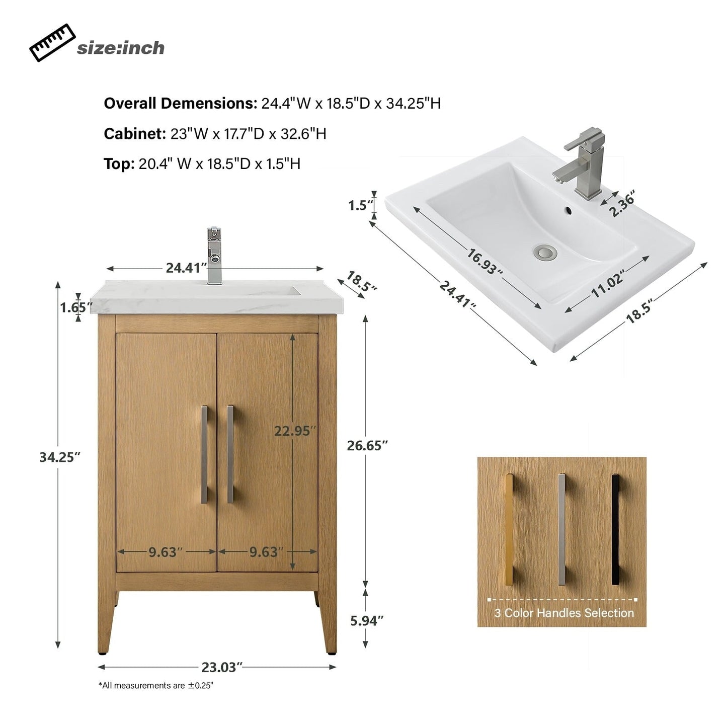 Meuble-lavabo simple Vanity Art 20, 24 ou 30 avec dessus en céramique