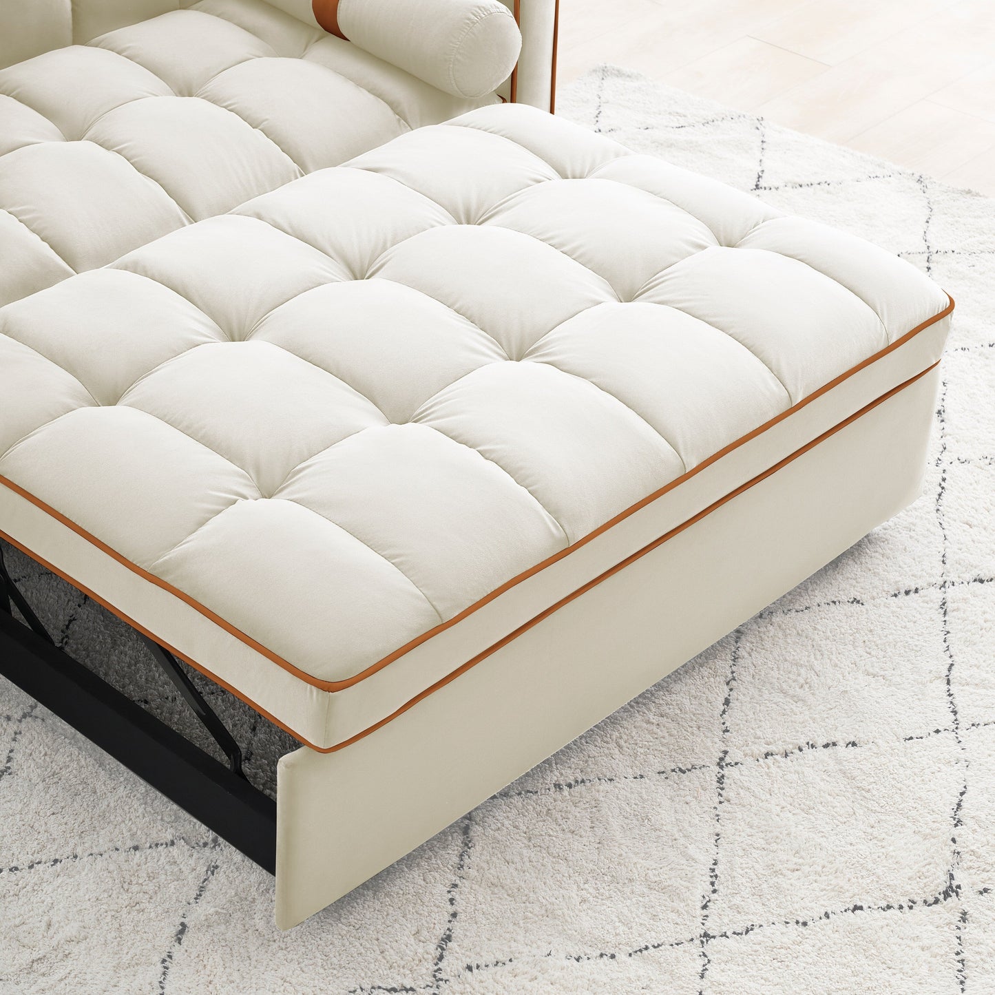 Canapé-lit convertible 2 places en velours de 55 pouces avec lit gigogne, inclinaison réglable, poches latérales et support pour téléphone