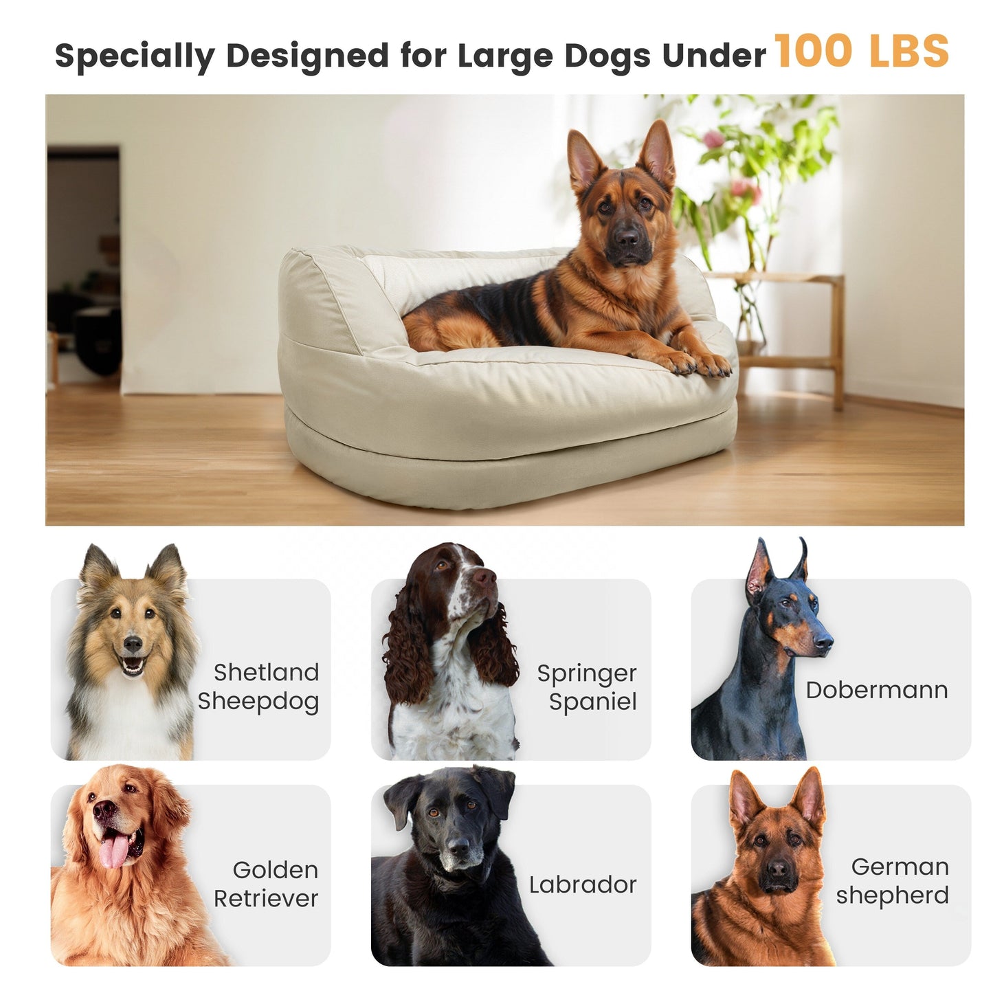 WOWMAX Lit orthopédique imperméable en mousse pour chien de grande taille