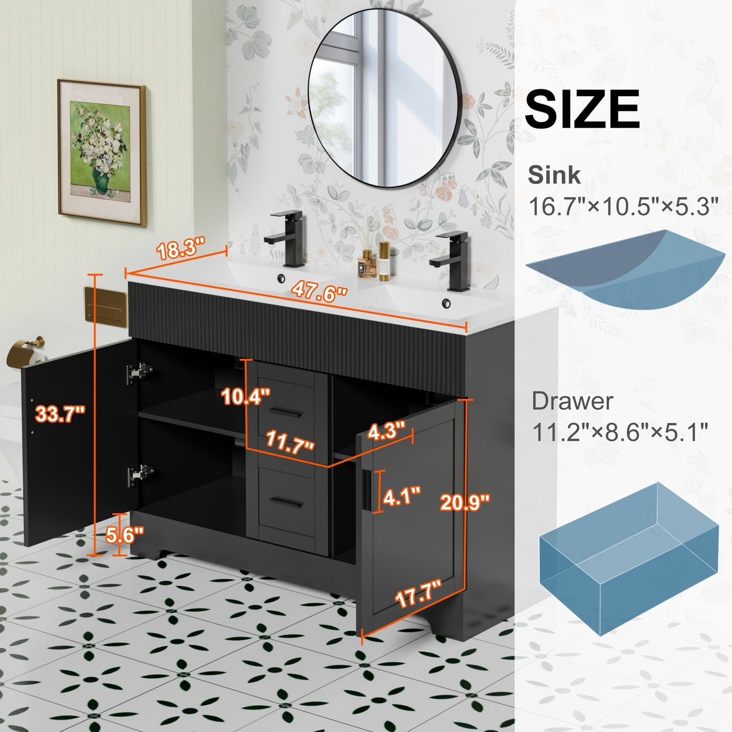 Ensemble de meuble-lavabo Wavy Line 30/36/48 avec lavabo et robinet