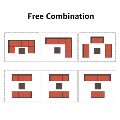 Ensemble de canapés d'extérieur sectionnels rembourrés en osier et acier, 7 pièces