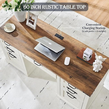 Bureau exécutif Farmhouse 60, bureau en bois pour la maison, bureau d'ordinateur