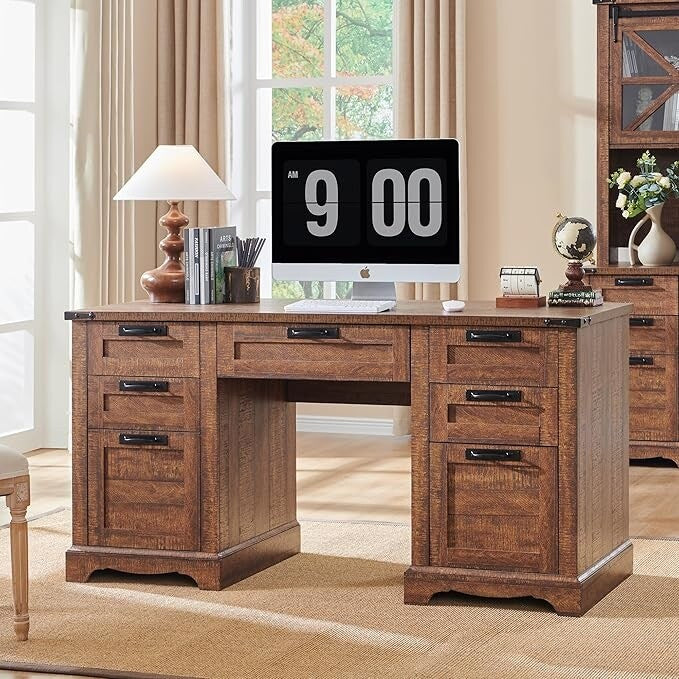 Bureau exécutif Farmhouse 60, bureau en bois pour la maison, bureau d'ordinateur