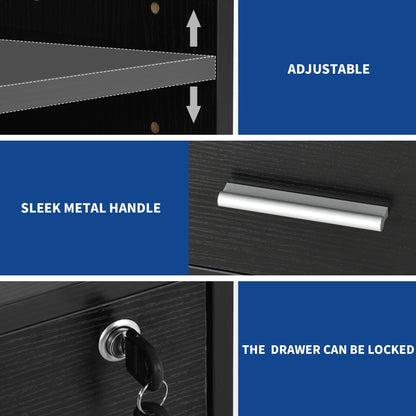 Classeur latéral mobile en bois avec station de charge verrouillable, compatible avec les dossiers de format A4, Lettre et Légal