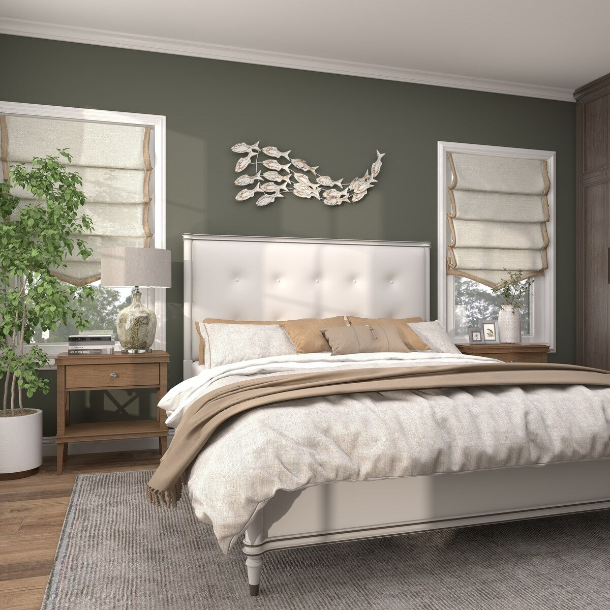 Décoration murale en bois faite main, motif poisson nageur, effet vieilli marron - Blanc - Roche River Decor