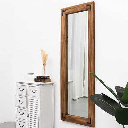 Miroir de sol pleine longueur avec cadre en bois rustique de style ferme - 65 x 24