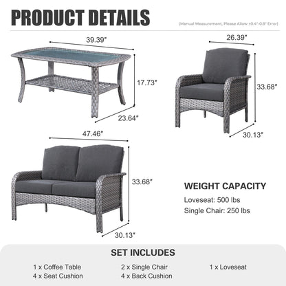 Ensemble de conversation de 4 pièces pour patio extérieur XIZZI avec table