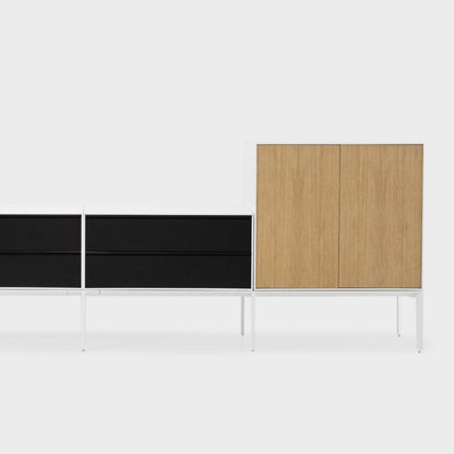 Système de rangement de bureau ADD S | L ouvert + S deux tiroirs doubles + M portes